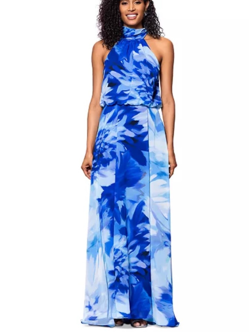 BETSY & ADAM Floral Print Halter Dress Gown size 8 Petite NWT